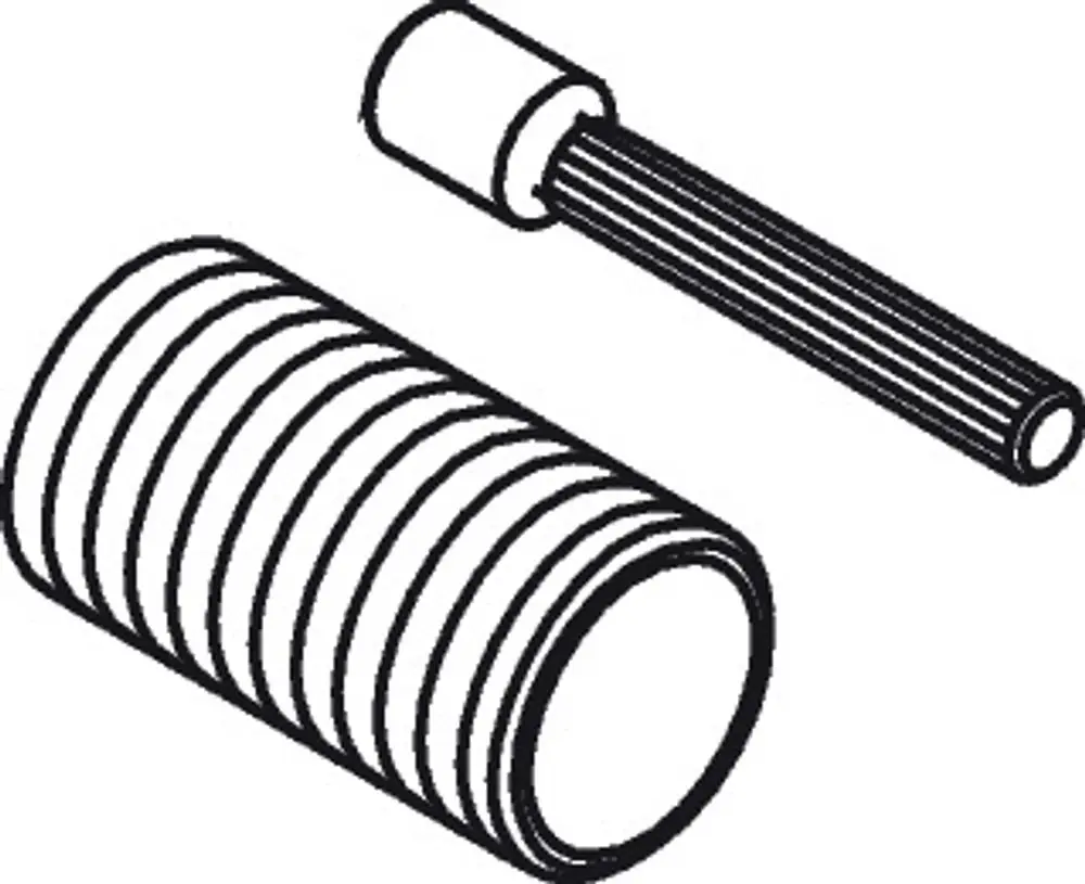Set aus Gewindehülsen und einem gerippten Metallstift, geeignet für Befestigungen und Anwendungen, die mit Axor-Produkten kompatibel sind.